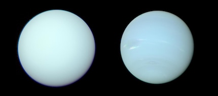 The true colours of Uranus and Neptune | If the images are correctly weighted at different wavelengths, Neptune (right) has almost the same colour as Uranus.