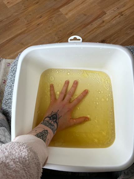 ... and bathe your hands in it for a few minutes.