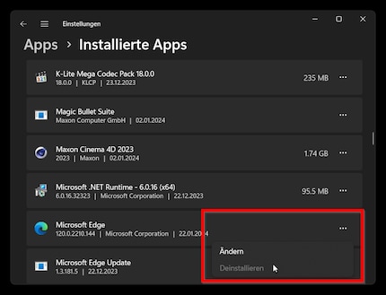 Uninstalling or deactivating Edge the typical way is no longer possible with the latest Windows 11. This option is greyed out too.