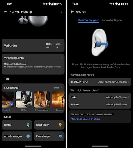 Ein Blick in die «Huawei AI Life»-App mit den Freeclip.