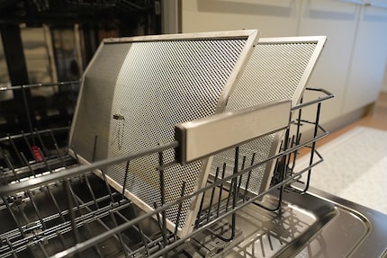 No need to scrub the filters by hand. The dishwasher will do that for you.
