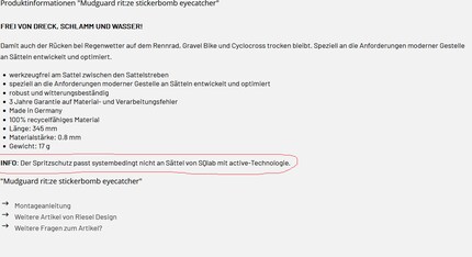 Funktioniert scheinbar bei allen Sätteln, ausser bei einem SQlab mit active-Technologie.