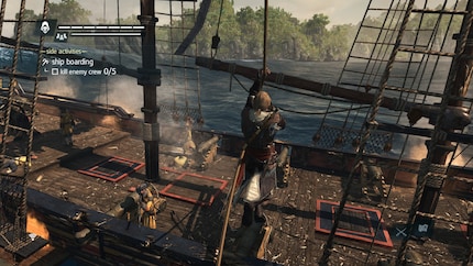 In «Assassin’s Creed: Black Flag» kann ich am Seil zum gegnerischen Schiff rüberschwingen und mich in den Nahkampf stürzen.