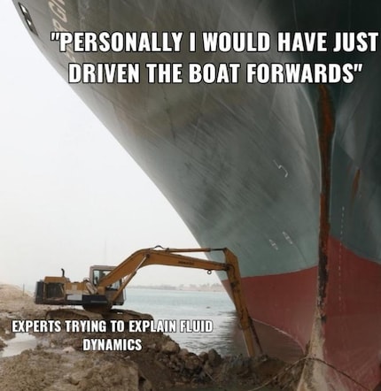The Ever Given and the excavator: a nice symbol for large-small comparisons.