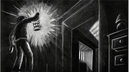 This early concept drawing was drawn by the then Artistic Director of Infogrames, Didier Chanfray, with white chalk on black paper.
