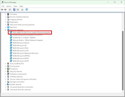 Nach dem Einstöpseln wird das Kabel automatisch erkannt und im Windows Geräte-Manager unter der Bezeichnung des verwendeten Ethernet Controller Chips aufgeführt.
