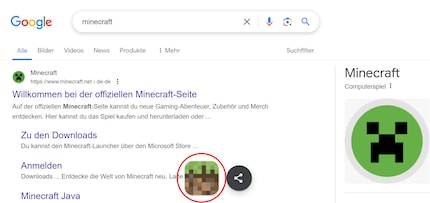 Wenn du auf Google nach Minecraft suchst, sollte dieser Button im Browser auftauchen.