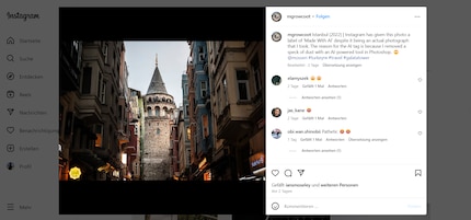 Bei diesem Foto von Matt Growcoot wurde ein kleiner Staubfleck retuschiert – das reicht schon für eine KI-Markierung.