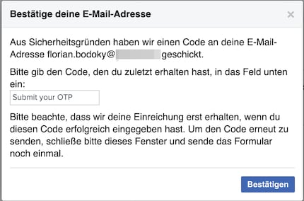 In this pop-up, enter the code that Meta sends you.