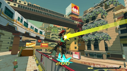 Bomb Rush Cyberfunk is colourful, chaotic and funny.