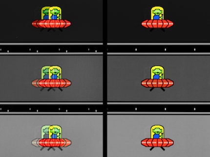 Snapshots of objects in motion. On the OLED display (right), the pixels change so quickly that there’s hardly any ghosting. A far cry from the mini-LED display (left).