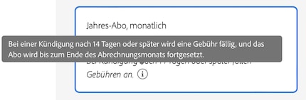 Wie hoch die Kündigungsgebühr ist, erfährst du auch hinter dem Info-Feld nicht.
