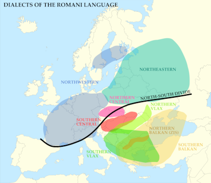 Die Verteilung der größten Romani-Dialekte in Europa.