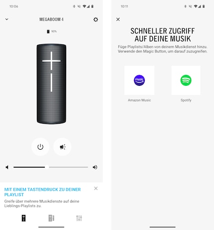 Die App kann auch deine Streaming-Services steuern – bei Android sinds Amazon Music und Spotify.