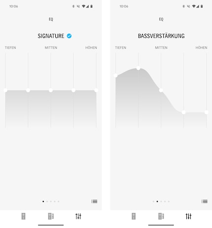 Der EQ bietet Presets oder manuelle Regler.