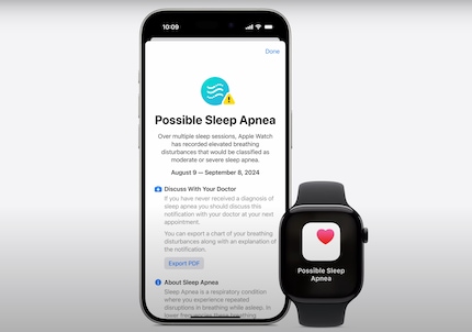 If the Apple Watch measures too many breathing interruptions in one night, it displays a warning. 