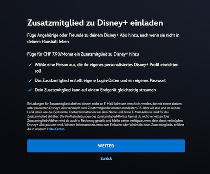 Ab sofort kannst du einen Angehörigen oder Freund deinem Disney+-Account hinufügen. Die Zusatzkosten richten sich nach deinem Abo.