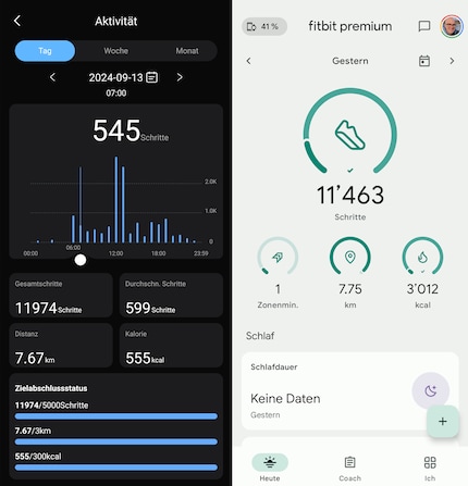 The movement data from Colmi (left) and the Pixel smartwatch (right).