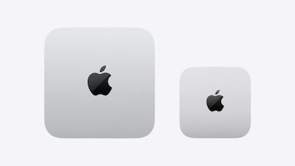 The new Mac Mini (right) compared with the old model (left).