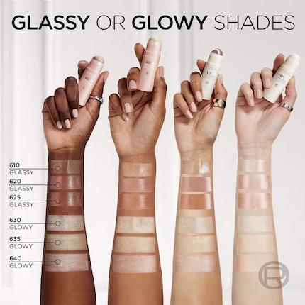 So sehen die Swatches zu den Produkten auf unterschiedlichen Hauttönen aus.