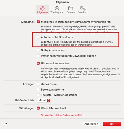 If you activate this option, all tracks will be downloaded automatically.