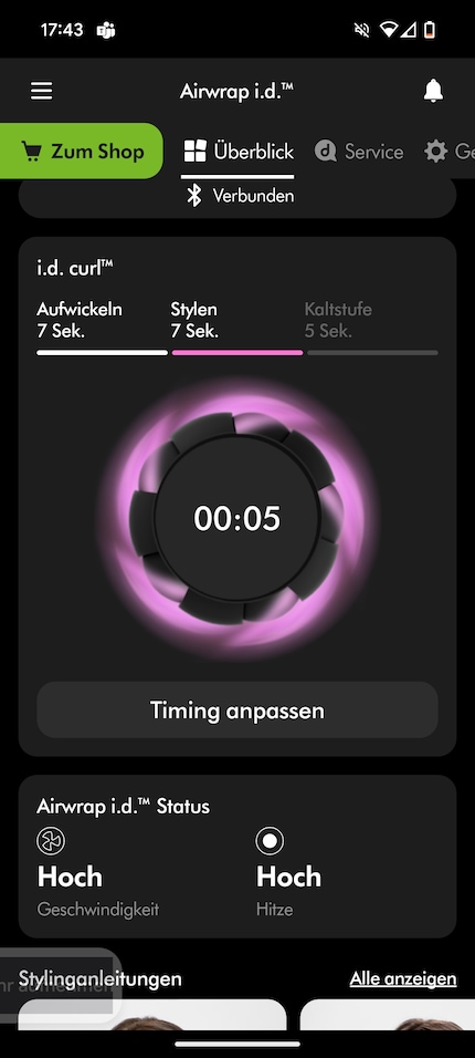 Während des Stylings zeigt mir die App an, wo ich mich im Stylingprozess befinde.