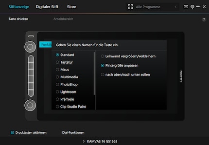 I program all the buttons in Huion’s software.
