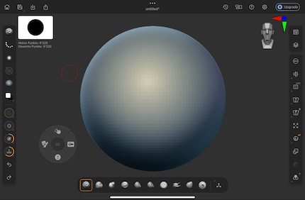 Ein Projekt bei ZBrush auf dem iPad. Übersichtlich und nicht überladen.