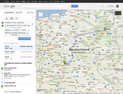 Seit 2012 fährt die Deutsche Bahn auch bei Google Maps.