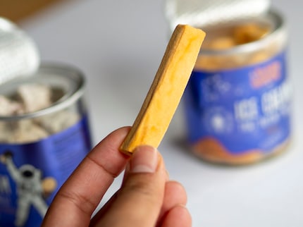 A fruit cream stick dried from 100% real ice cream. 