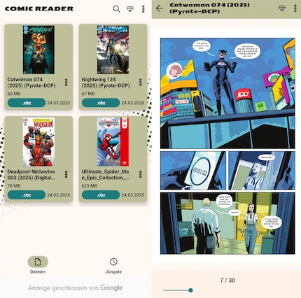 Der Comic-Reader ist simpel und gut, aber nur gegen Aufpreis auch ohne Werbung.