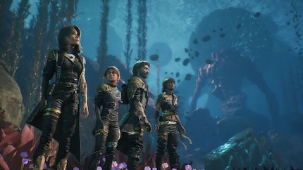 The remnants of Expedition 33: Lune, Maelle, Gustave, and Sciel (from left to right).
