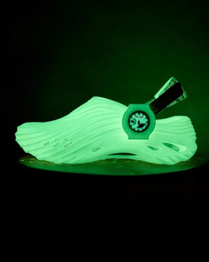 The Crocs glow in the dark.