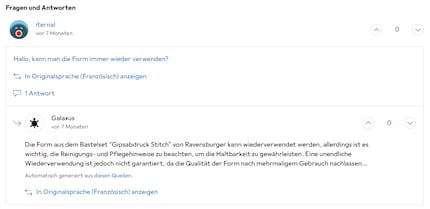 Die Form kann mehrmals zum Gipsgiessen verwendet werden. 