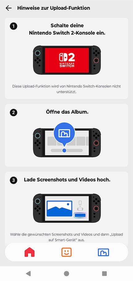 Der vereinfachte Upload von Bildern auf das Smartphone ist nur für die Switch 2 möglich.