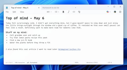 So sieht das neue Notepad aus.