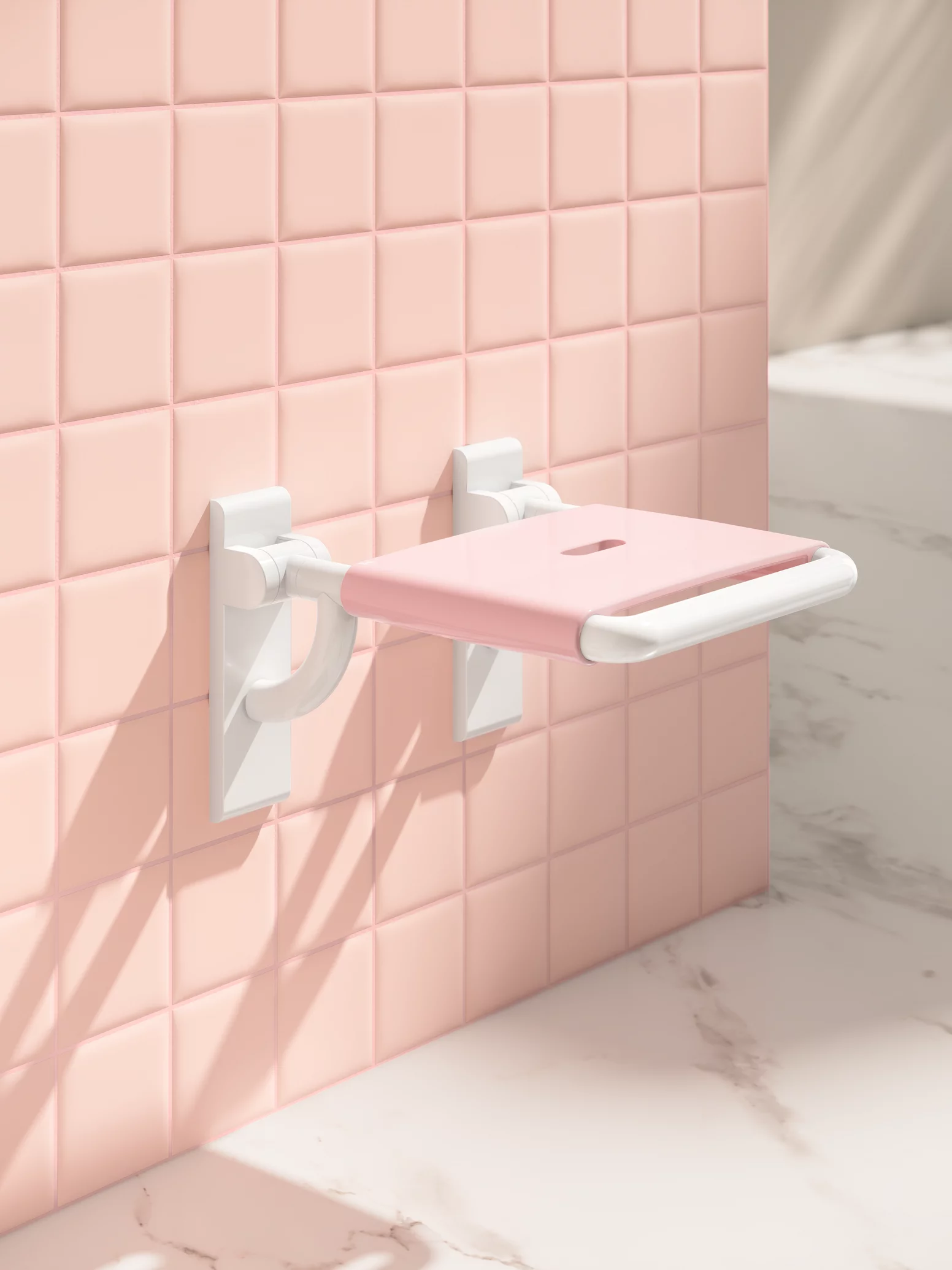 Hewi bietet Badezimmer-Accessoires und -möbel an.