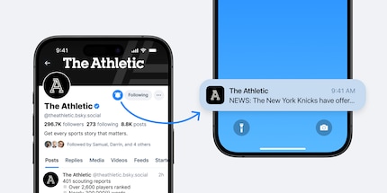 Tapping the bell activates push notifications from specific accounts such as the sports journalism platform The Athletic.