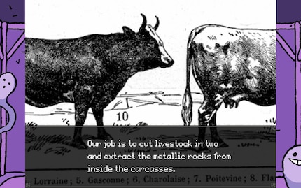 Cows are split in two and drop metal – wait, what? The world of Off doesn’t use conventional logic.
