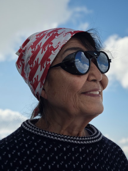 Japanese mountaineering pioneer Michiko Imai at a photo shoot on the north face of the Eiger.