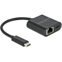 Delock USB Type-C™ Adapter zu Gigabit LAN 10/100/1000 Mbps mit Power Delivery Anschluss schwarz (USB-C, RJ45 Gigabit Ethernet (1x))