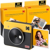 Kodak MINI SHOT 3 RETRO C300RY60 PORTABLE INSTANT CAMERA AND PHOTO PRINTER BUNDLE 3X3 YELLOW