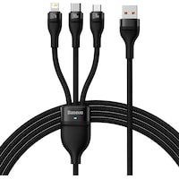 Baseus 3in1 USB cable Flash Series, USB-C + micro USB + Lightning, 100W, 1.2m (black) (1.20 m, USB 2.0)