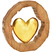 G. Wurm Aufsteller Herz in Mangoholz Kreis aus Metall Gold (B/H/T) 28x29x5cm