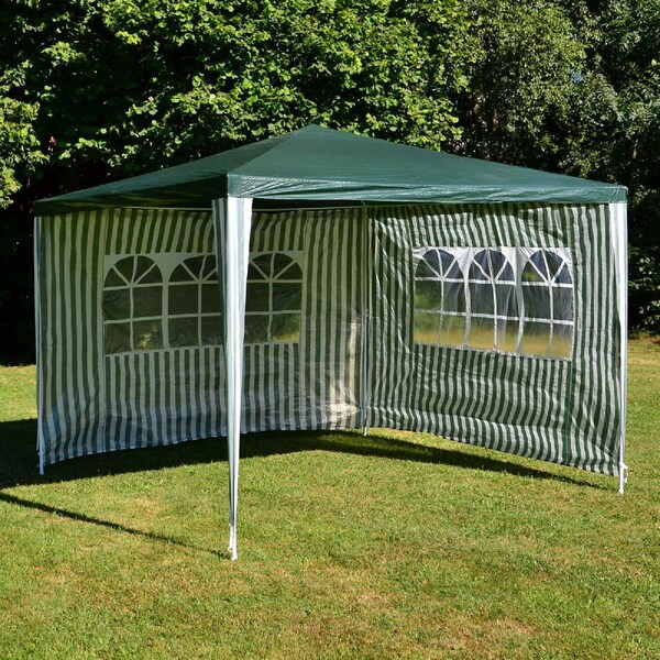 VCM Pavillon 3x3 m in grün weiß PE Plane 2 Seitenteile Partyzelt