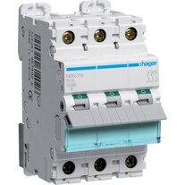 Hager NBN316. Number of poles: 3P. AC input frequency: 50/60 Hz, Nominal current output: 16 A. Width: 52.3