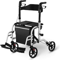 Uniprodo 2-In-1 Rollator Faltbar Gehilfe Rollstuhl Klappbar Laufhilfe Reflektor Tasche