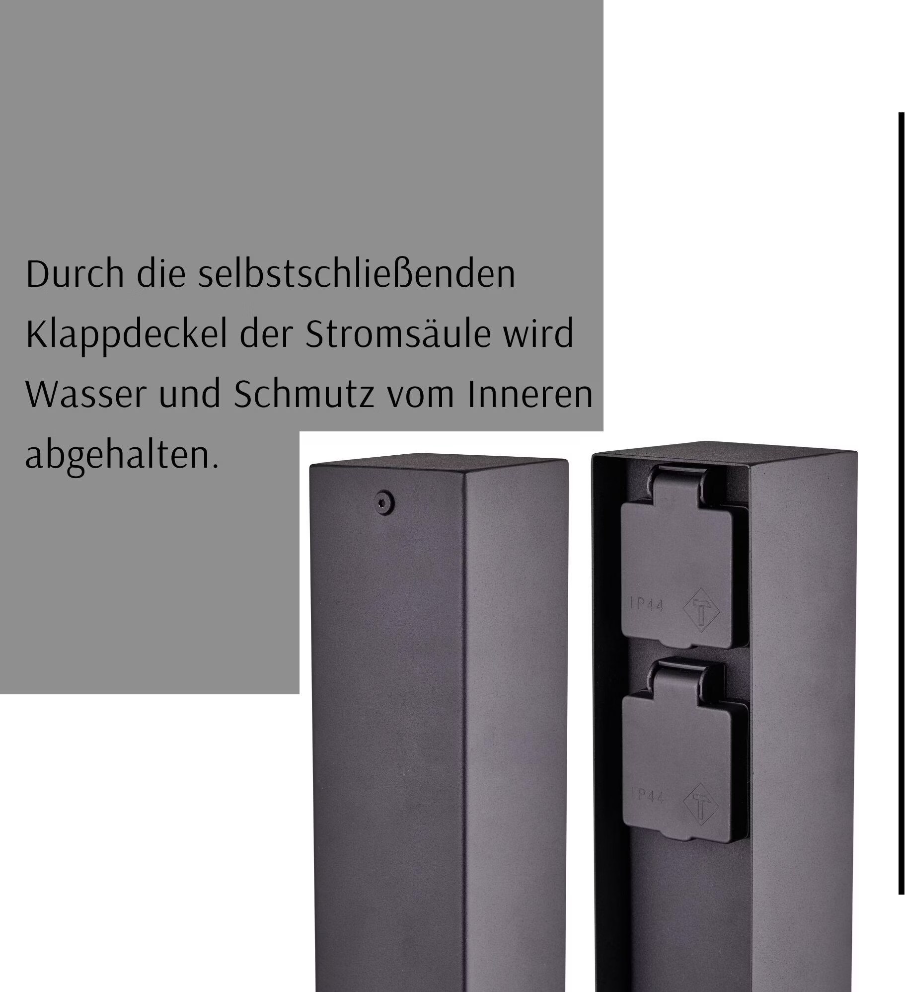 PIWI Garten Steckdosensäule IP44 - Edelstahl Anthrazit, 2-fach