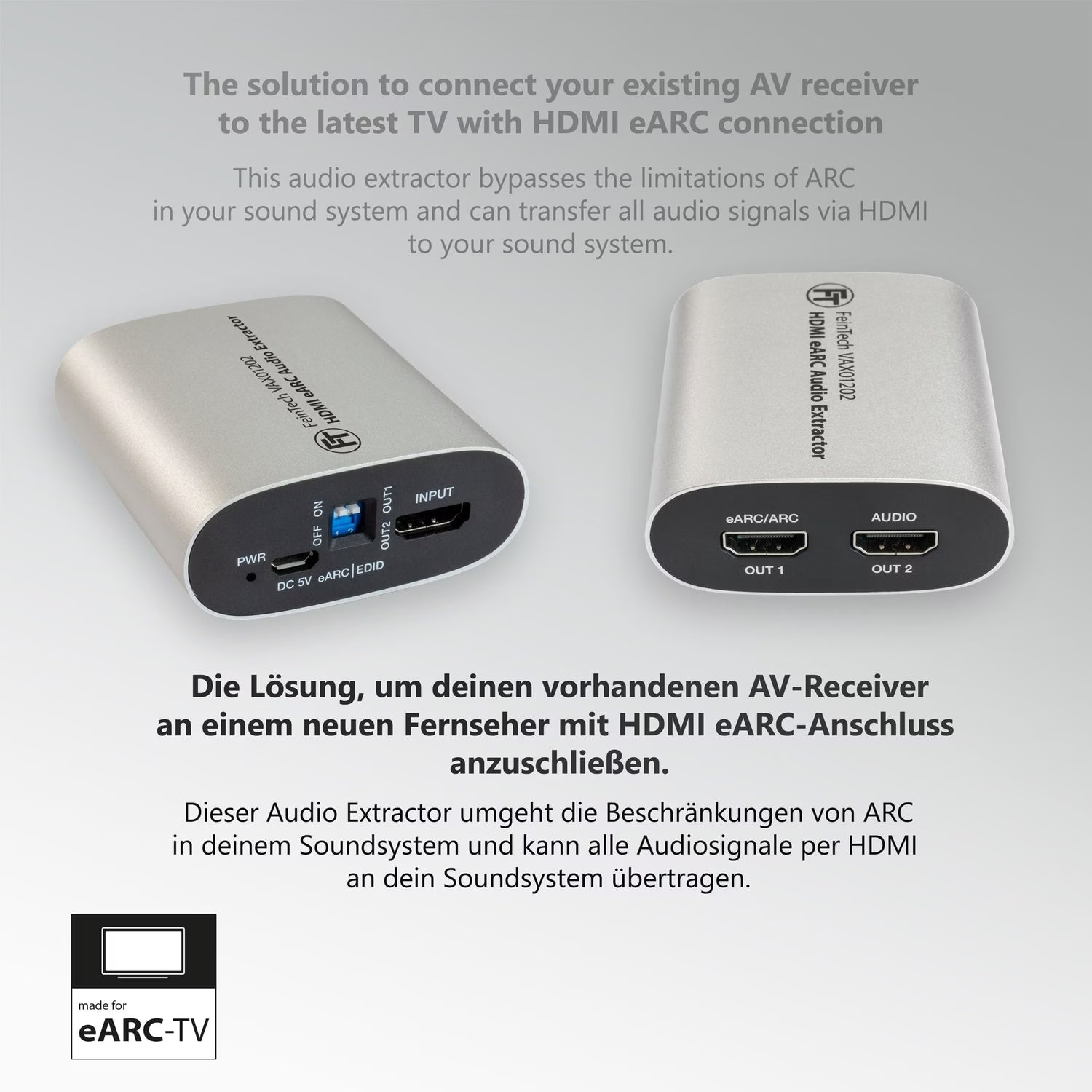 Hdmi Switch FeinTech AX420 HDMI EARC Switch 2 TV X 1 Soundbar - Gebruik Je Soundbar Schakelaar 2 Tv's